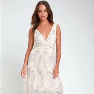 Lulus | Viviana Midi Dress | White & Blue